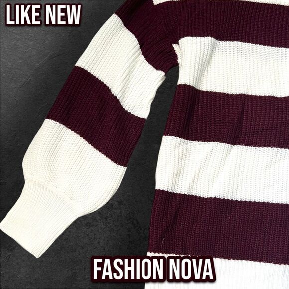 Like New Fashion Nova Autumn Dreams Striped Sweater - Burgundy/combo - S - Picture 5 of 8